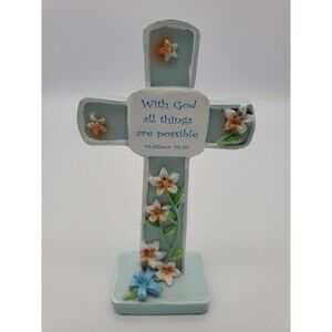 Trippie's Floral Desk Cross "With God all things are possible" Mathew 19:26